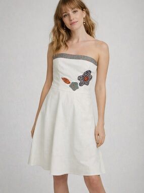 BUOY New York Cream Strapless Dress with Floral Appliques size 4‎